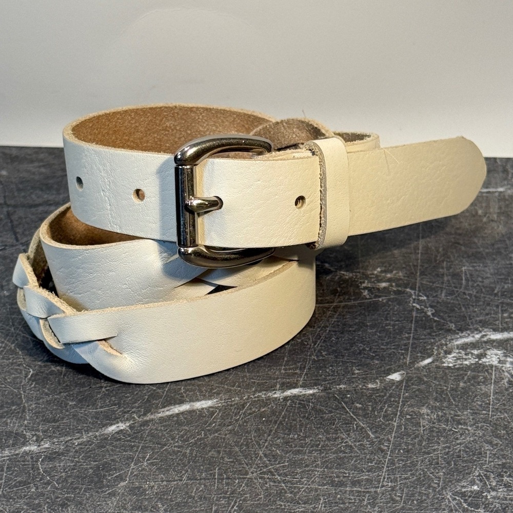 Womens Belt | Massimo Braided Belt | Size 32 (6-8) | Cream Off-White Woven